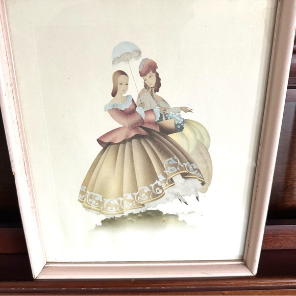 Southern Belle Vintage Pink Painted Wood Framed Airbrush Print Victorian Art - Picture 2 of 7